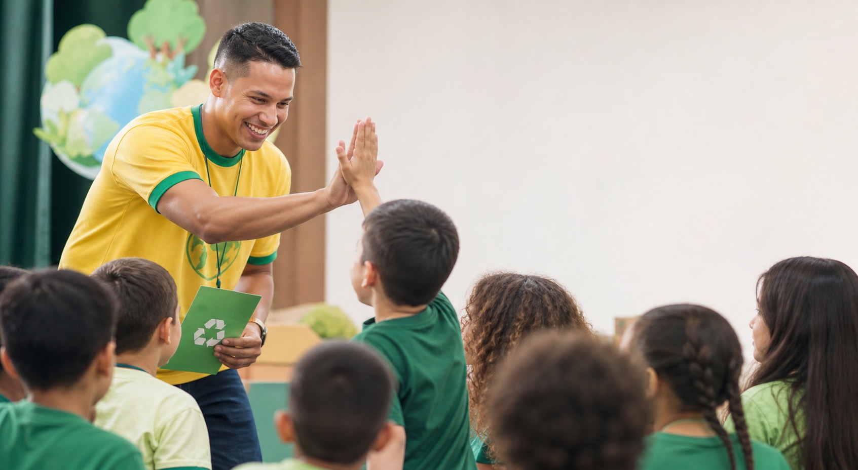 Presenter leading an elementary student activity